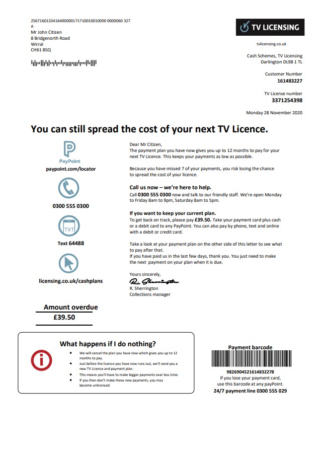 United Kingdom TV Licensing utility bill template in Word and PDF format